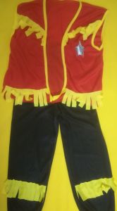 Kids Costumes to Hire - Cowboy - red waistcoat, black pants - yellow fringe